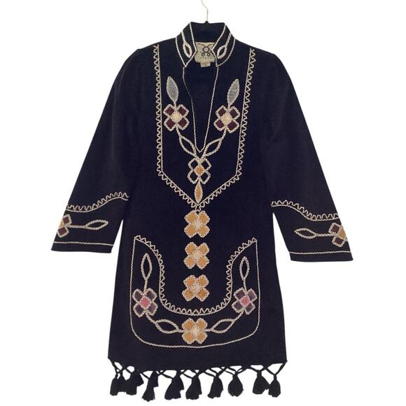 Figue Catalina Dress In Black Corduroy Floral Print Tassels Size XS - Picture 4 of 15